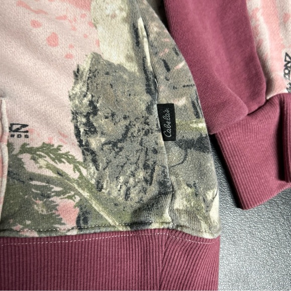 Cabela’s Women’s Pink Tree Print Logo Pullover Drawstring Hoodie Pockets Outdoor - Picture 5 of 13
